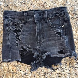 American Eagle High Rise Next Level Stretch Distressed Black Shorts Size 4